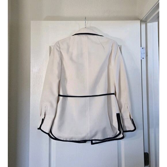 Vintage Gino Rossi Cream Navy Trim Retro Woven Nautical Belted Jacket, Size XS - Picture 10 of 14